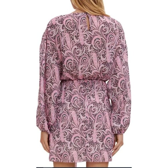 New Maje $445 Pink Paisley Jacquard Voile Metallic Thread Mini Dress Size 42 XL - Picture 3 of 12